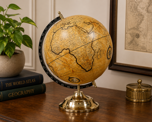 Vintage Antique World Globe – Premium Decorative Desk Globe with Gold Metal Stand | Office, Home & Study Room Décor | Educational & Luxury Gift