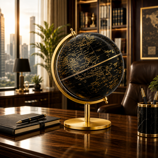 Black & Gold Luxury World Globe with Metallic Gold Stand