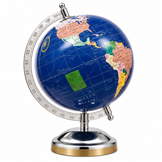 Premium Blue World Globe with Metal Stand | Luxury Home & Office Desk Decor