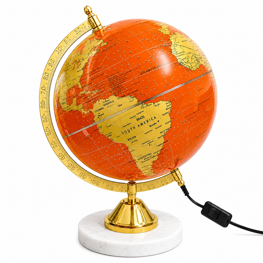 Premium Illuminated Orange World Globe with Marble Base | LED Decorative Globe | Luxury Home & Office Desk Decor | Educational Globe Lamp