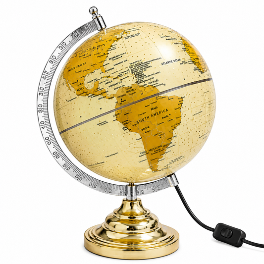 Premium Illuminated Golden World Globe with LED Light | Decorative Table Lamp | Luxury Home & Office Desk Decor