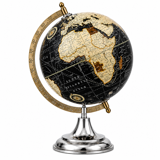 Luxury Black & Gold Antique World Globe – Premium Metal Base Decorative Globe | Office Desk, Home & Study Room Décor | Educational & Gift Item