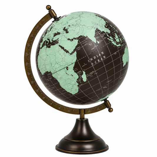 Premium Mint Green & Black World Globe | Vintage Metal Base Decorative Globe for Home & Office