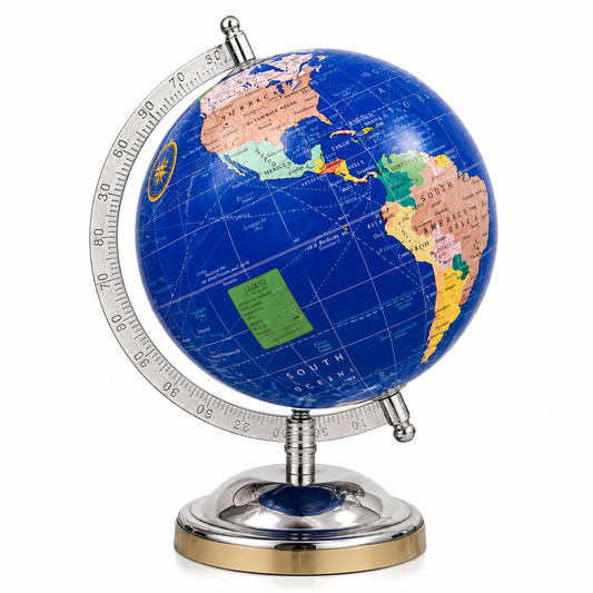 Classic Blue Political World Globe with Chrome Base | Premium Educational & Office Desk Decor