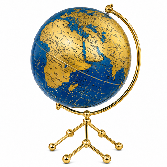 Luxury Blue & Gold World Globe with Modern Metal Stand | Premium Home & Office Desk Decor