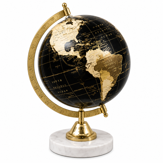 Luxury Black & Gold World Globe with Marble Base | Premium Office & Home Decor