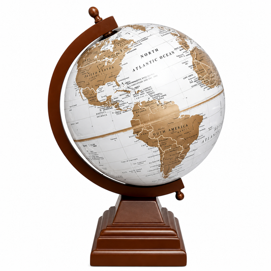 Premium 8” Decorative World Globe with Wooden Base – Antique Style Desk Globe for Office & Study, Educational Geography Globe