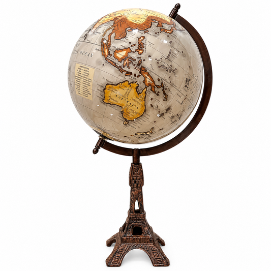 Wanderlust Slogan Globe with Eiffel Tower Base