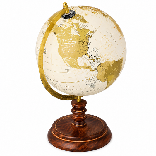 Lemon Multicolor 10 inch Home Decor Rotating World Globe with Sheesham Wood Stand
