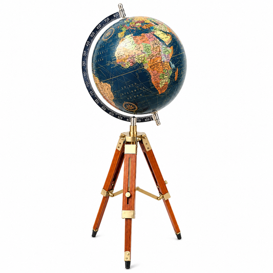 Handcrafted Blue Multicolour Rotating World Globe with Tripod Stand