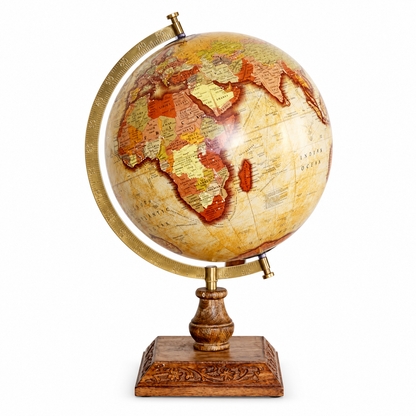 Antique Yellow Texture Globe with Wood Stand