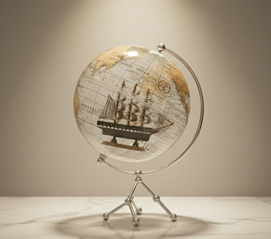 Vintage Nautical Desk Globe with Metal Stand | Antique World Map Decorative Globe