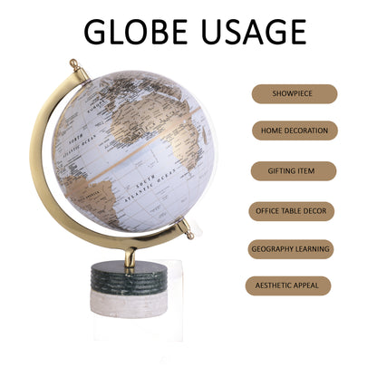 World Globe with Aluminium Arc and Marble Base