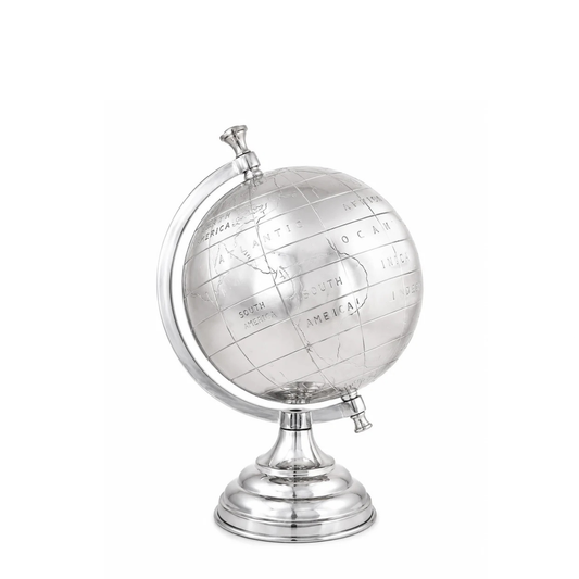 Elegant Silver World Globe | Rotating Desktop Globe for Home, Office, Library & Study Room