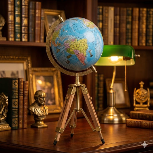 Decorative Globe with Wooden Tripod Stand