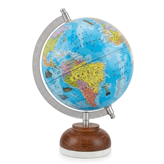 Modern World Globe with Wooden Base