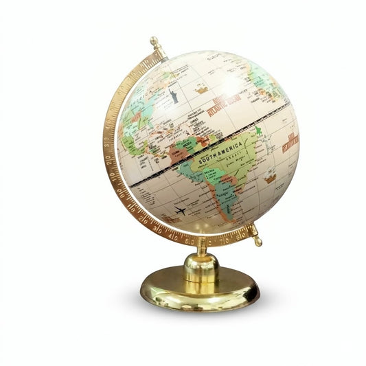 Premium Antique Style Desk Globe with Gold Stand – Vintage World Globe for Home & Office Décor | Educational Rotating Earth Model
