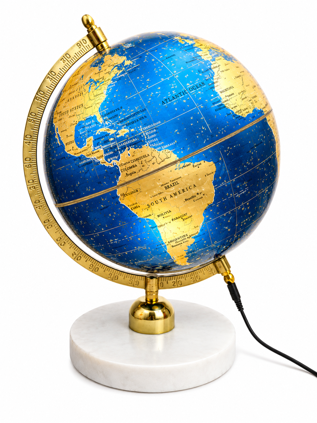 Premium Illuminated Blue & Gold World Globe with Marble Base | LED Decorative Globe Lamp | Luxury Home & Office Desk Decor | Educational Globe