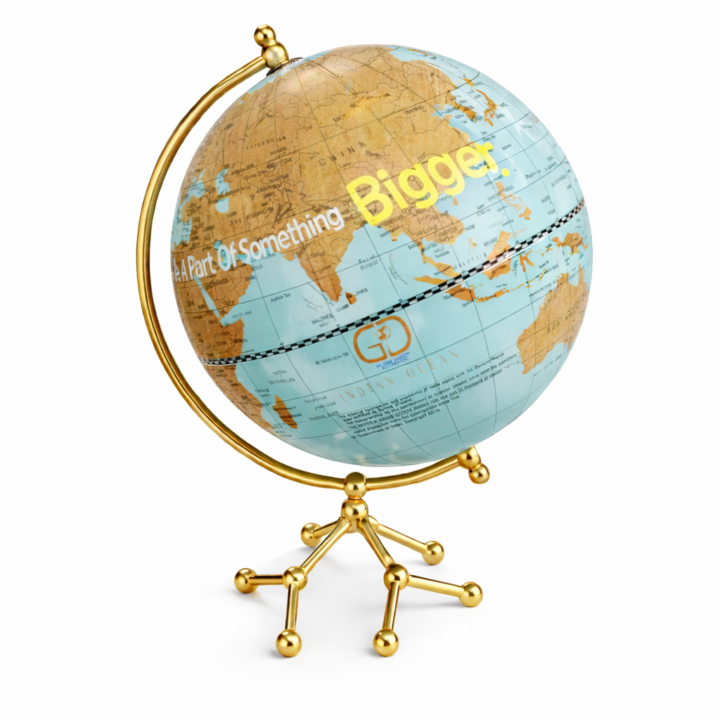 Sky Blue and Vintage Gold World Globe with Gold Designer Base