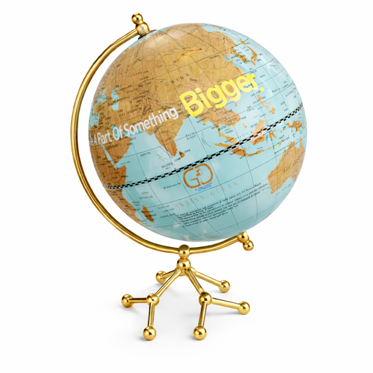 Sky Blue and Vintage Gold World Globe with Gold Designer Base