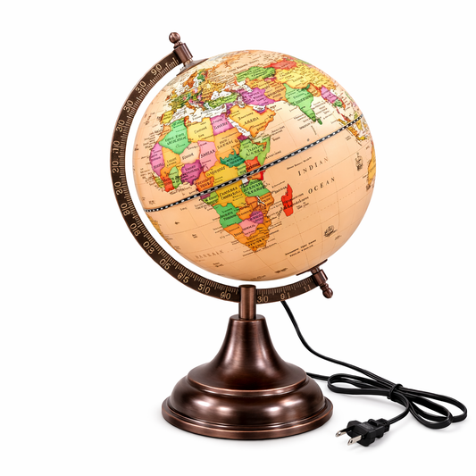 Political World Globe with Antique Copper Meridian and BaseAntique Globe