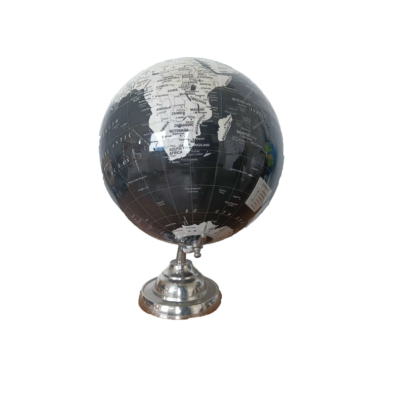 Black & White 12 inch Home Decor Rotating World Globe with Metal Stand