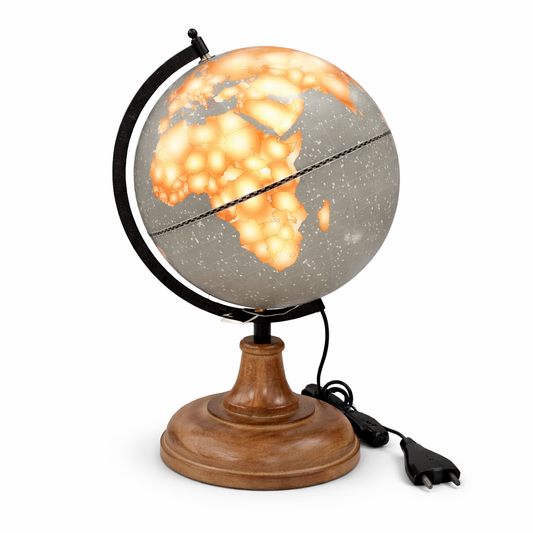 Illuminated Amber Glow World Globe with Wooden Base – LED Light Decorative Table Globe