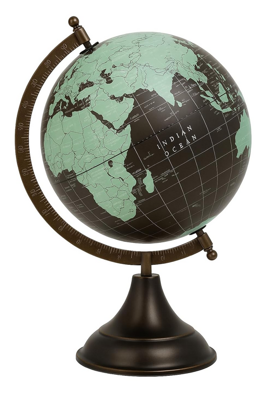 Premium Mint Green & Black World Globe | Vintage Metal Base Decorative Globe for Home & Office