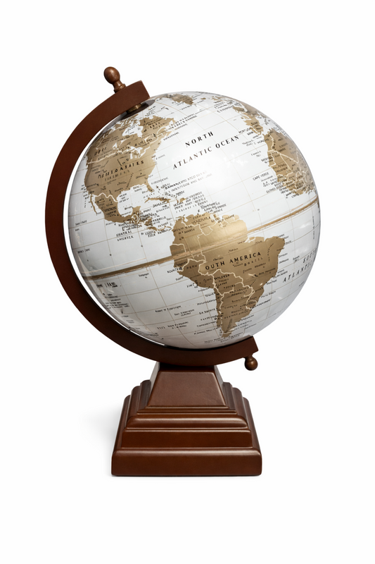 Premium 8” Decorative World Globe with Wooden Base – Antique Style Desk Globe for Office & Study, Educational Geography Globe