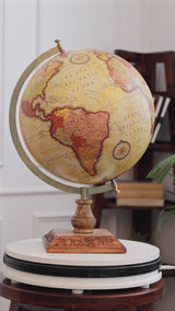 Gold & Yellow 12 inch Home Decor Rotating World Globe with Gold Metal Arc And Sheesham Wood Stand