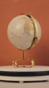 Brown & Gold 8 inch Home Decor Rotating World Globe with Metal Gold Plated Stand