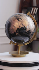 Black & Gold 8 inch Home Decor Rotating World Globe with Gold Metal Stand